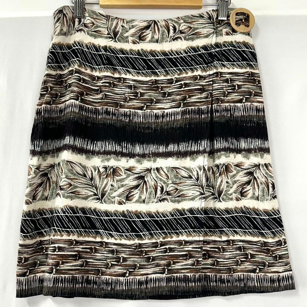 STUDIO C VTG‎ 90s Linen Botanical Nature Print Faux Wrap Mini Skirt Womens 12